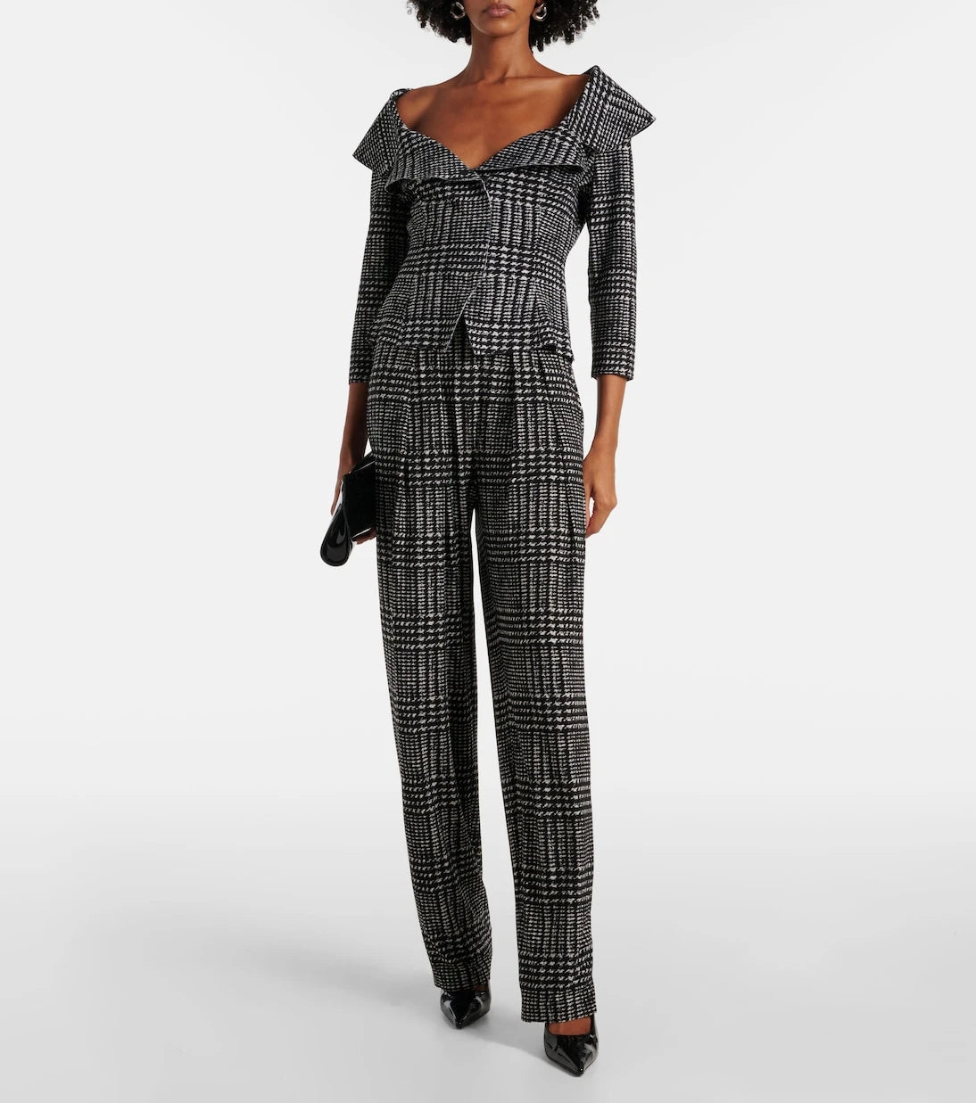 Norma Kamali - Pleated plaid wide-leg pants