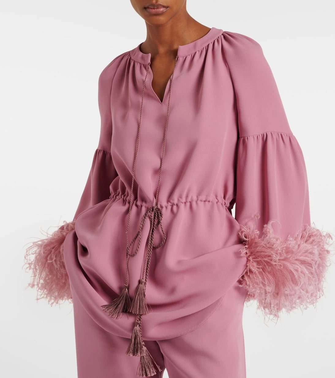 Valentino - Cady Couture feather-trimmed tunic