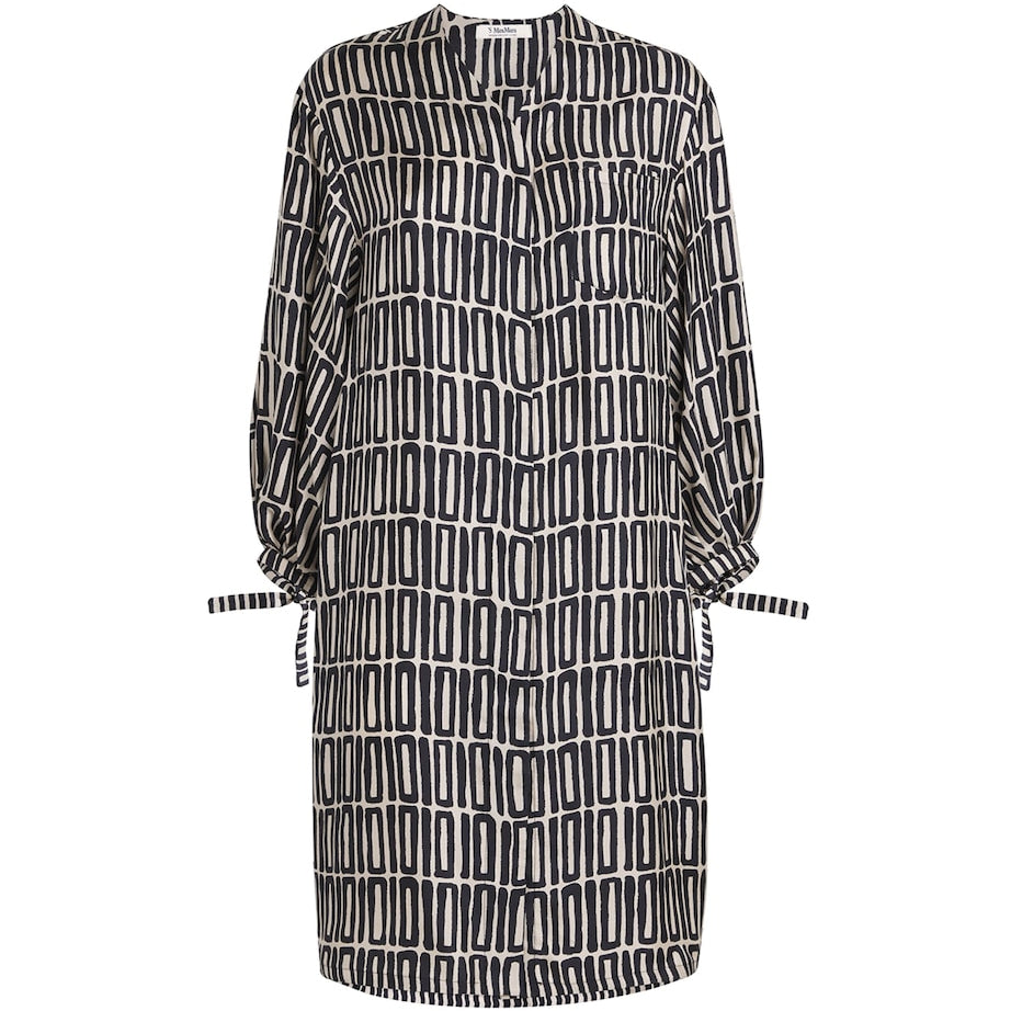 Black Silk Printed Midi Dress