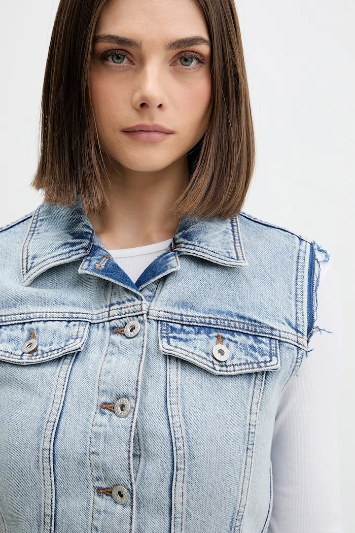 HUGO Blue Kadın Denim Tek Düğmeli Yelek Garis_B