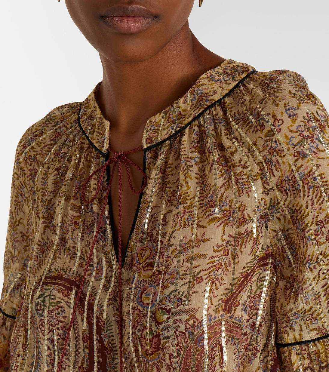 Valentino - Paisley feather-trimmed silk-blend blouse