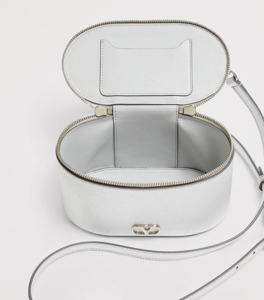 Metallic Mini Leather Vanity Case Top-Handle Bag