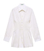 White Poplin Smocked-Waist Shirt Dress