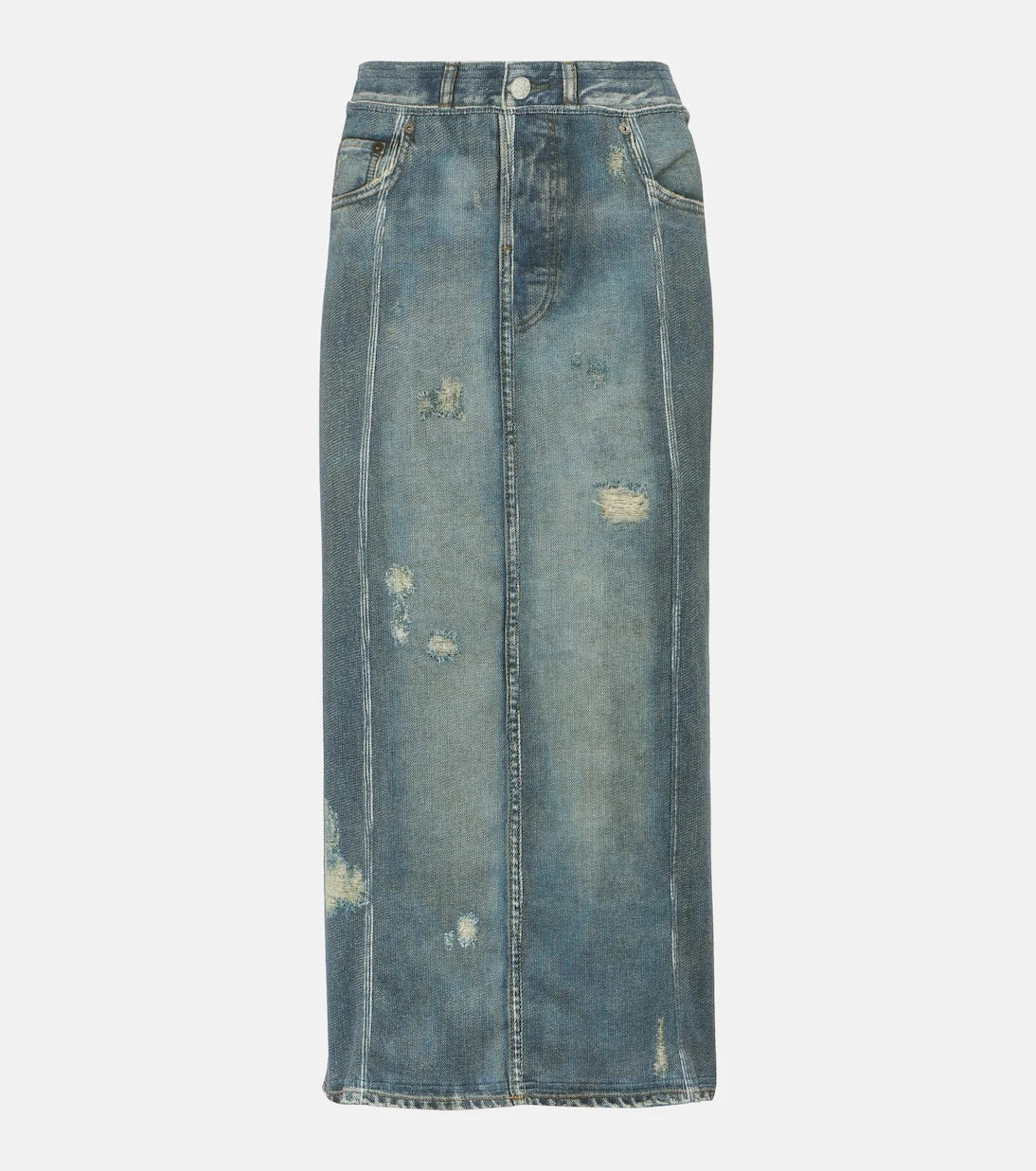 Acne Studios - تنورة جينز متوسطة الطول بطبعة وخصر متوسط الارتفاع