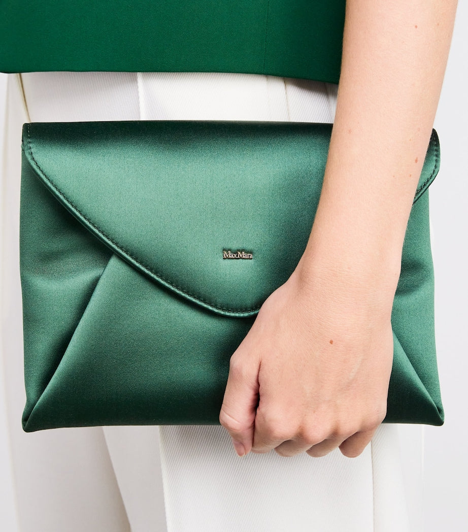 Max Mara Green Satin Envelope Clutch Bag