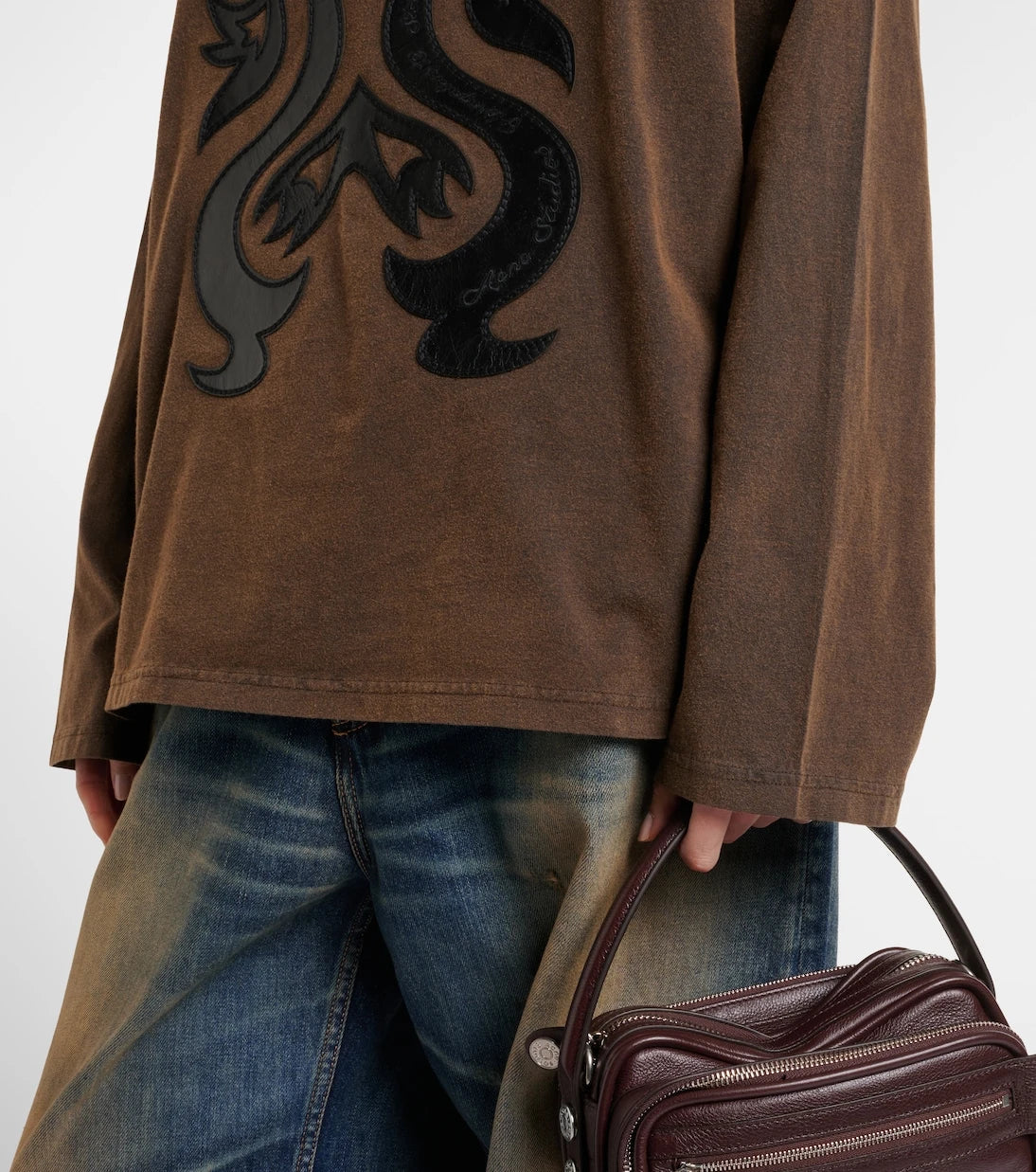 Acne Studios - Edden embroidered leather-trimmed cotton jersey T-shirt