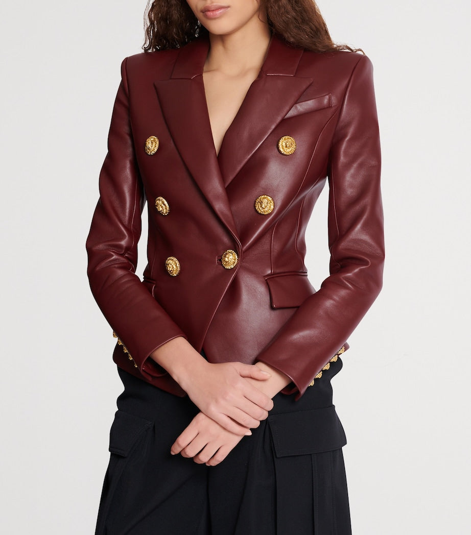 Balmain Brown Lambskin Double-Breasted Blazer