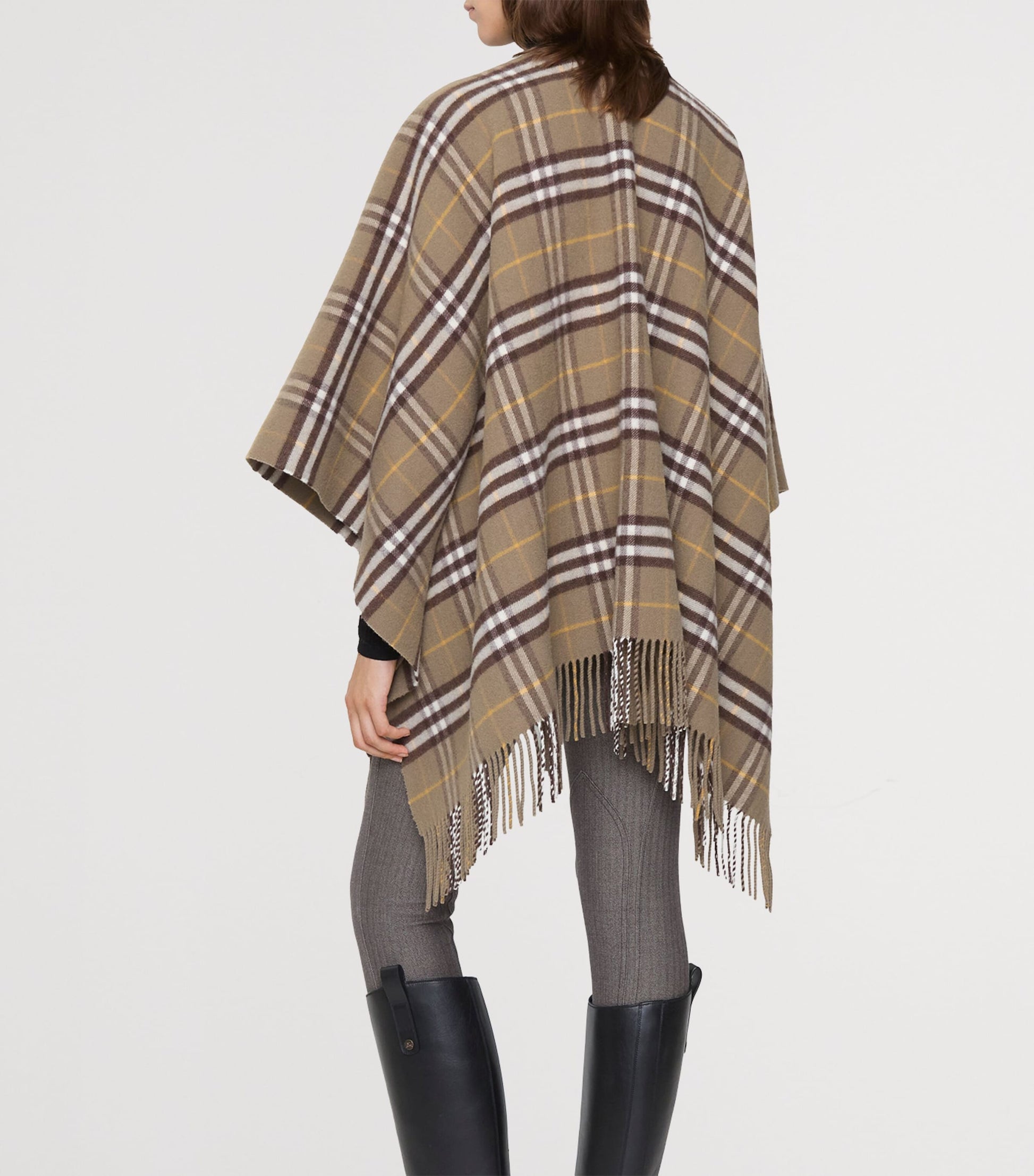 Beige Wool-Cashmere Check Cape