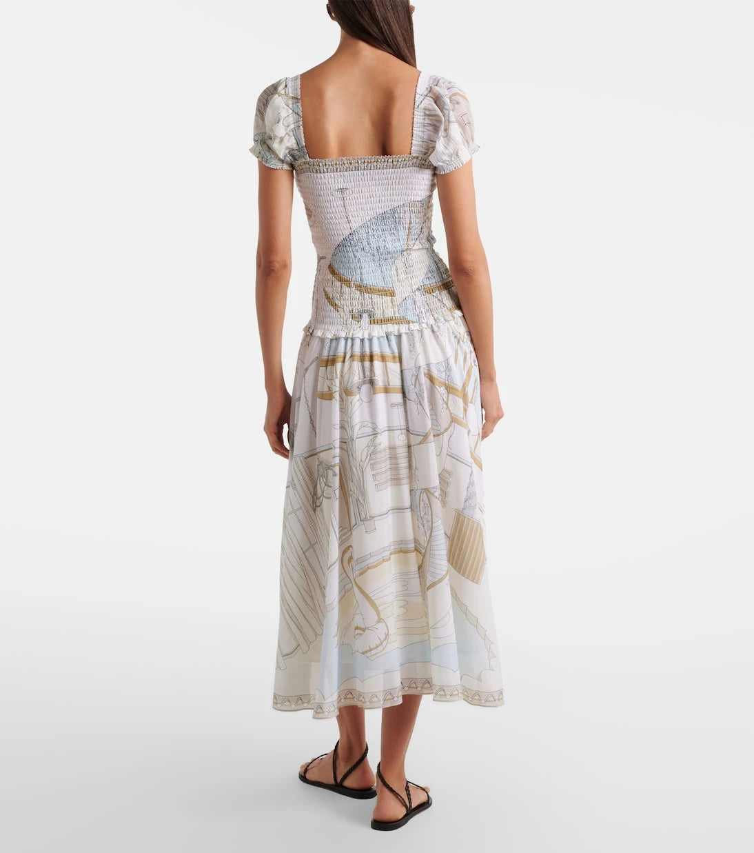 Tory Burch - Printed shirred silk and cotton midi dress