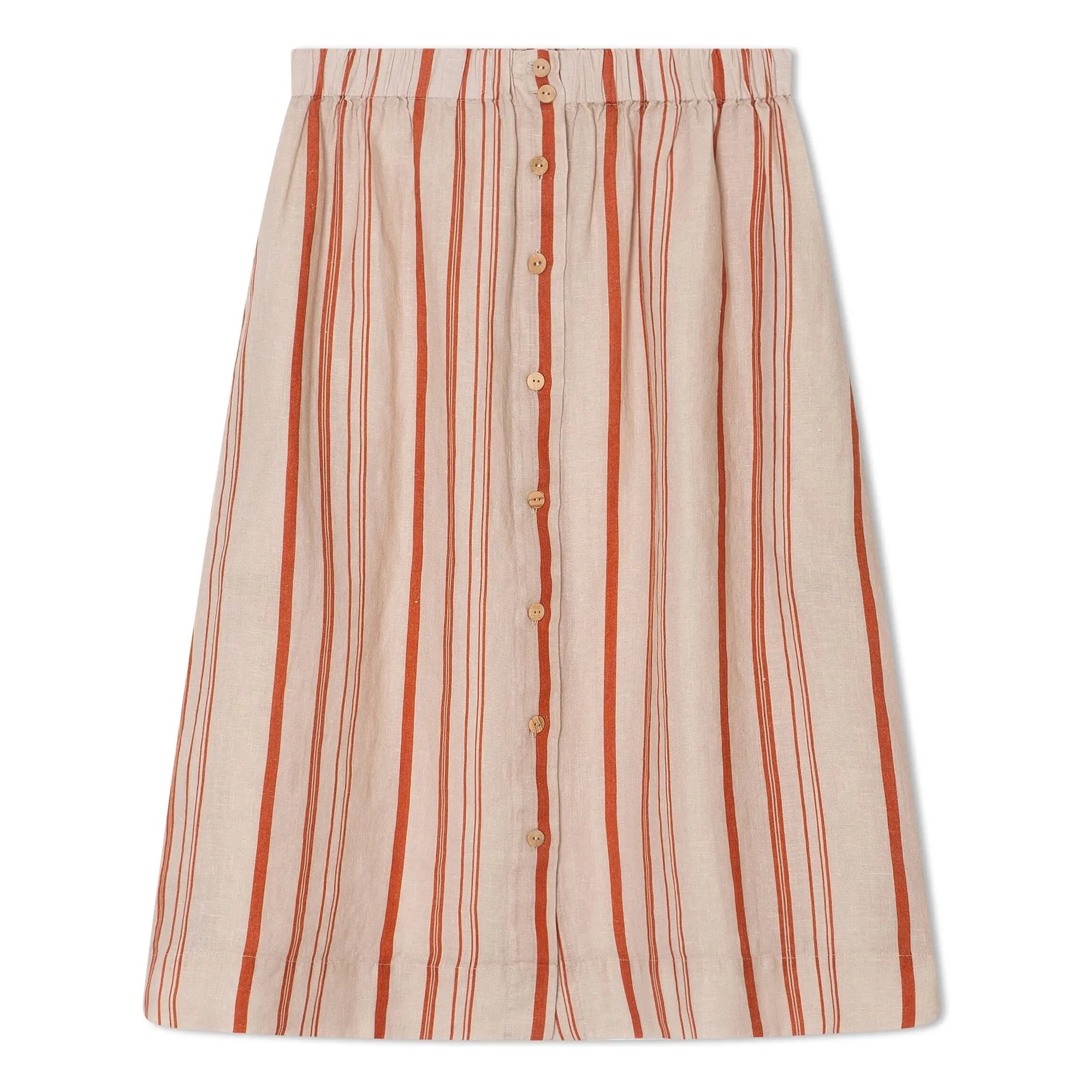 Matona - Striped Linen Mi-Long Skirt | Off white