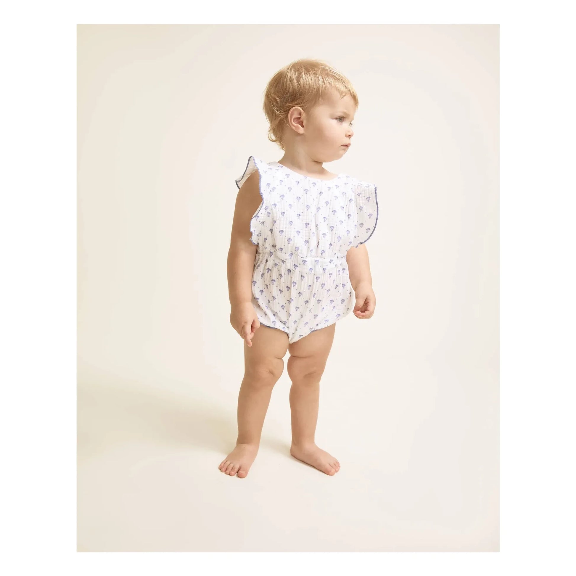 Búho - Bali Flowered Cotton Gauze Combishort | Indigo blue