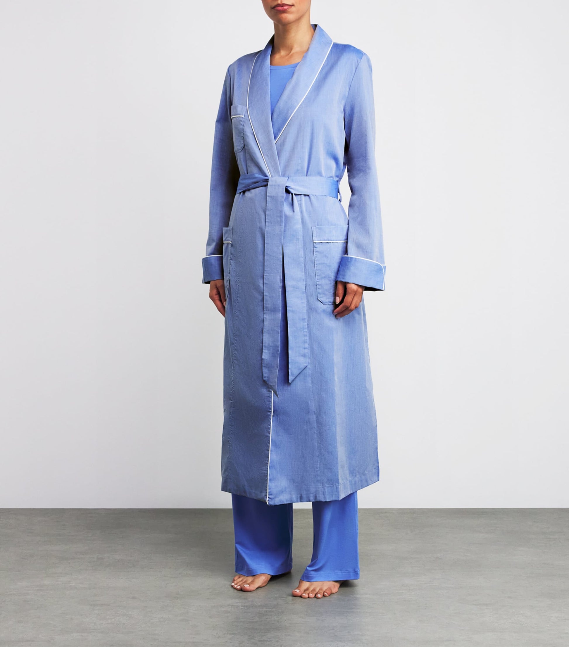 Blue Cotton Contrast-Trim Robe