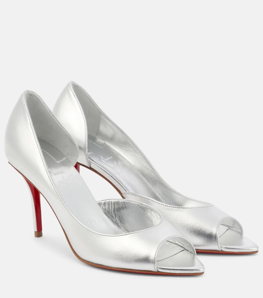 Christian Louboutin - Open Apostropha 80 metallic leather pumps