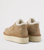 Prada Neutral Suede Shearling Platform Sneakers