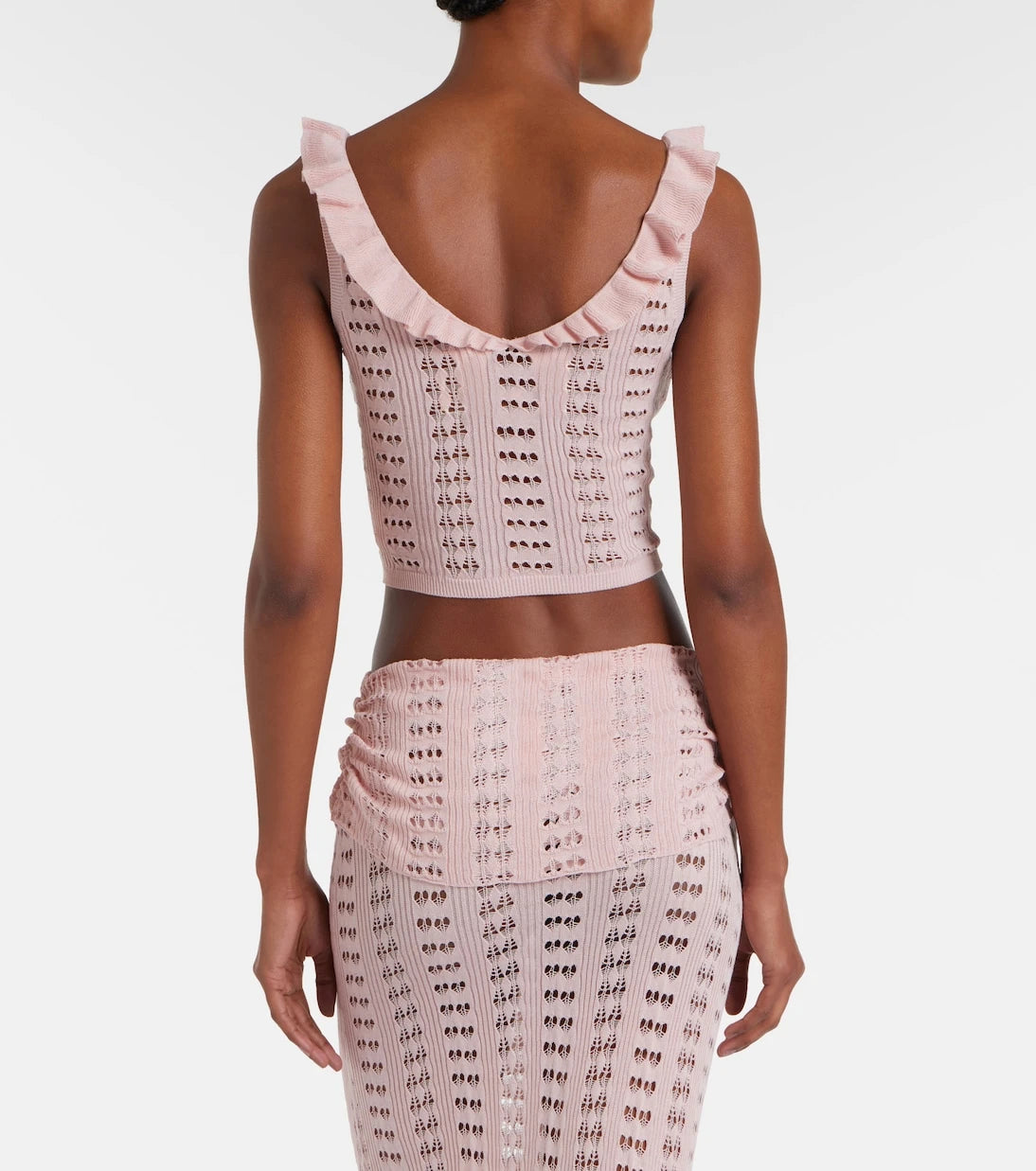 Aya Muse - Ruffled pointelle crop top