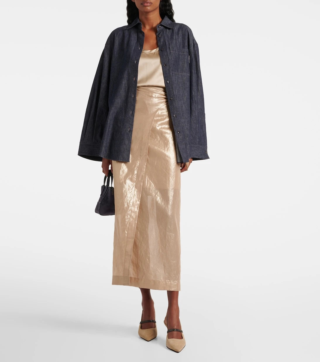 Brunello Cucinelli - Coated cotton wrap skirt