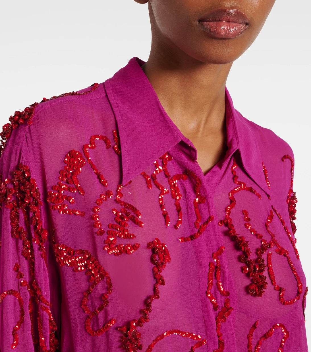 Dries Van Noten - Sequined sheer chiffon blouse