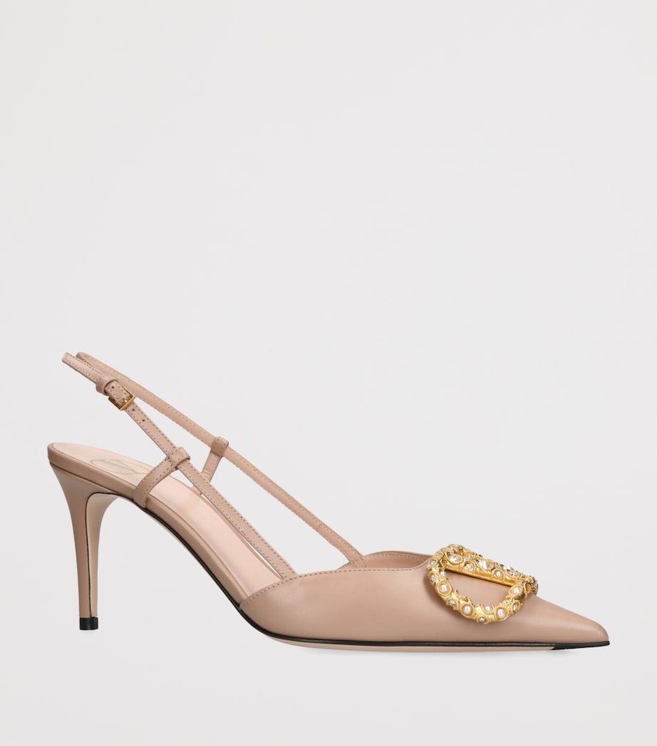 Valentino Garavani Pink Leather VLogo Slingback Pumps 80