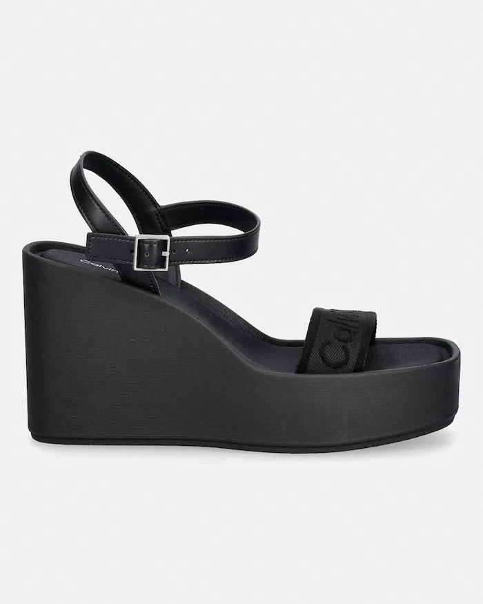 Calvin Klein kama topuklu sandalet ayakkabı WEDGE 70 SNDL WEBBING LTH