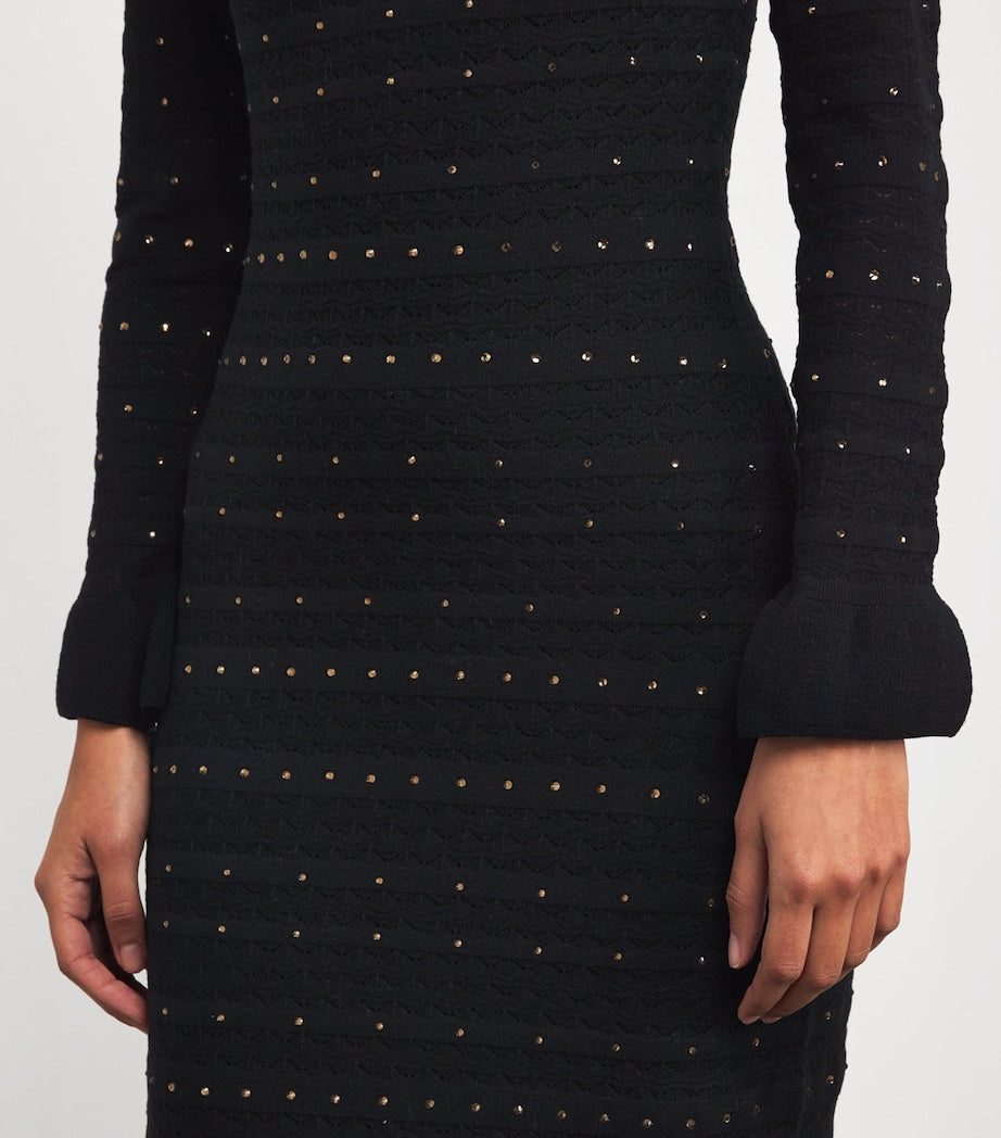 Rhinestone-Embellished Knitted Maxi Dress BLACK