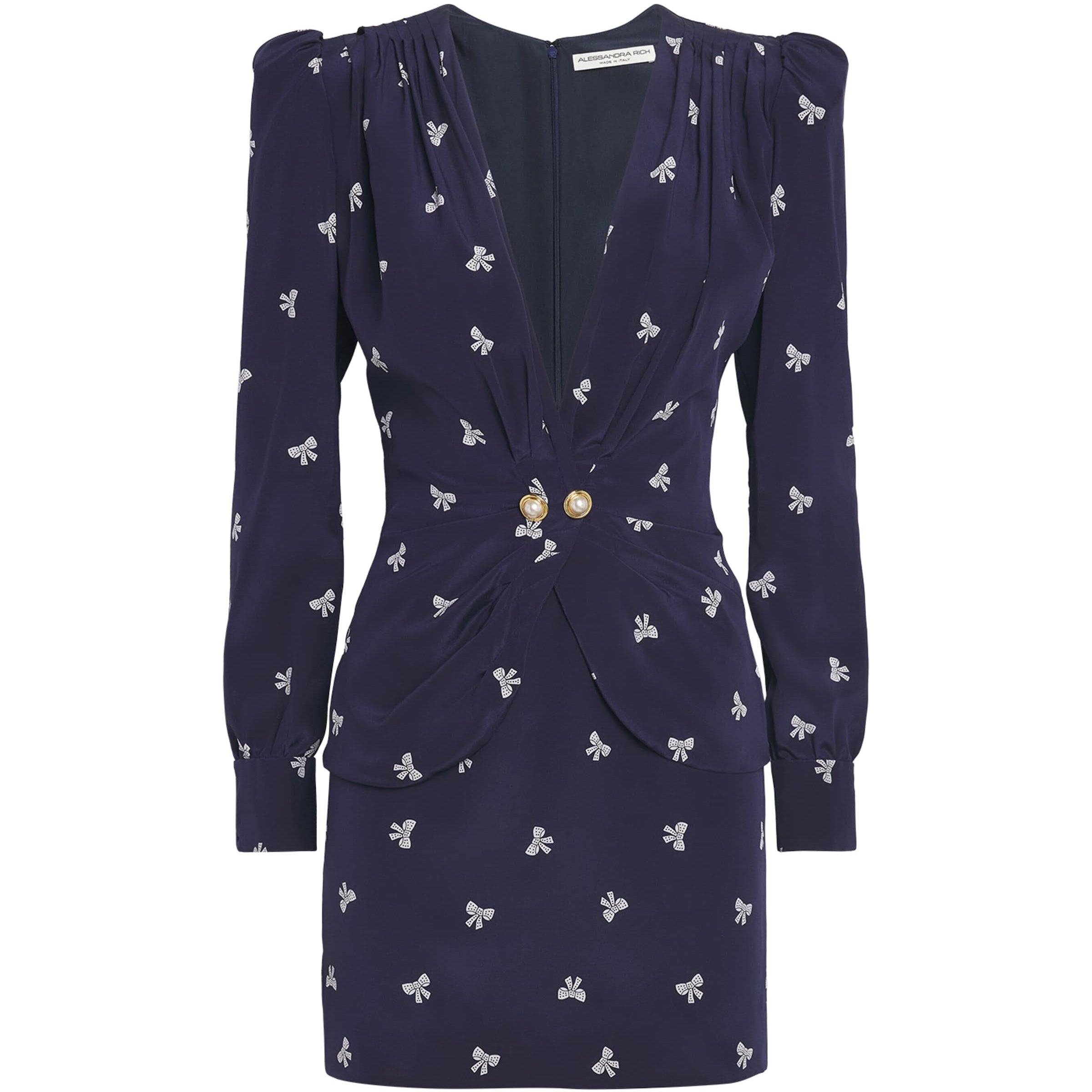 Navy Silk Bow Mini Dress