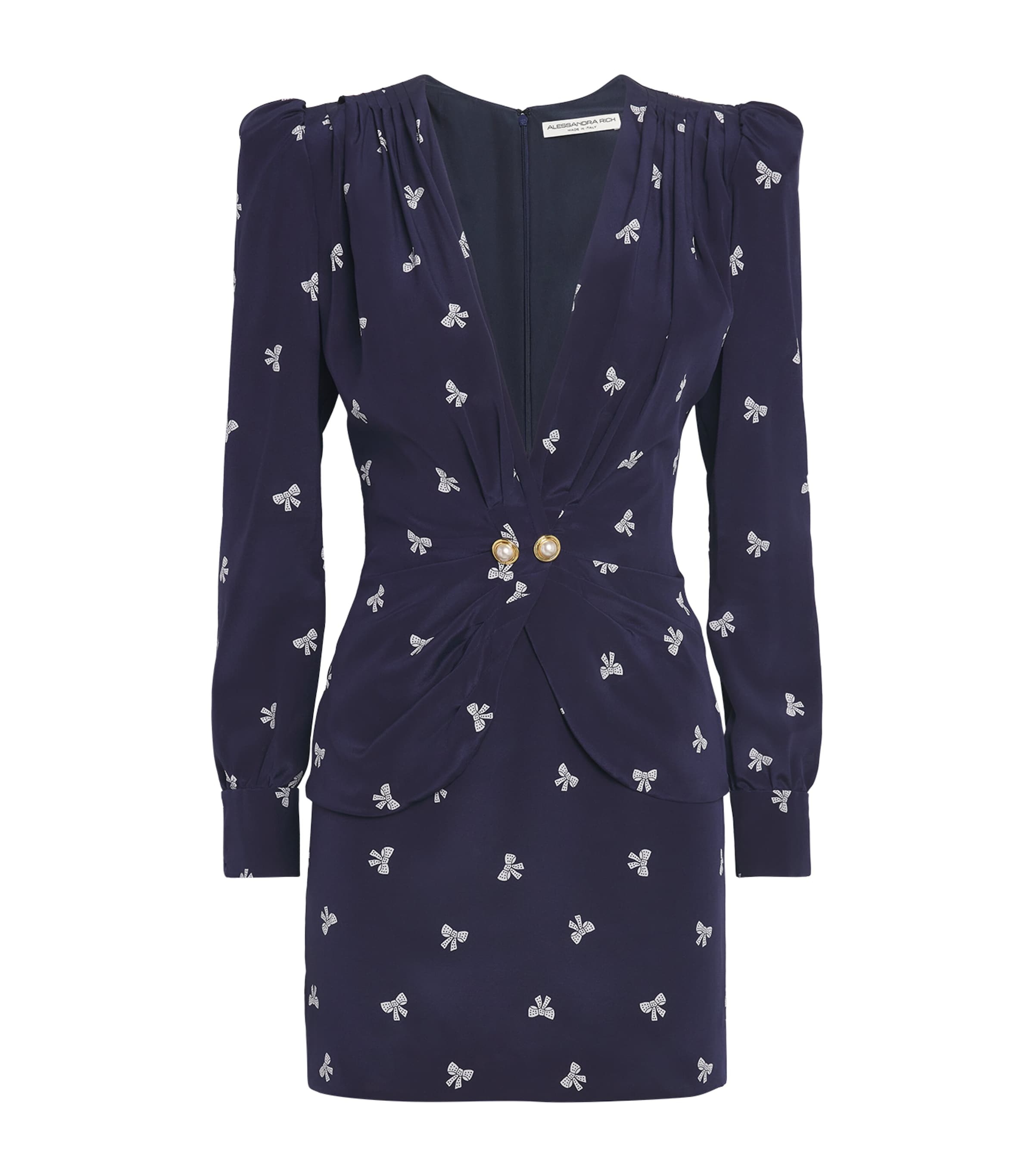 Navy Silk Bow Mini Dress