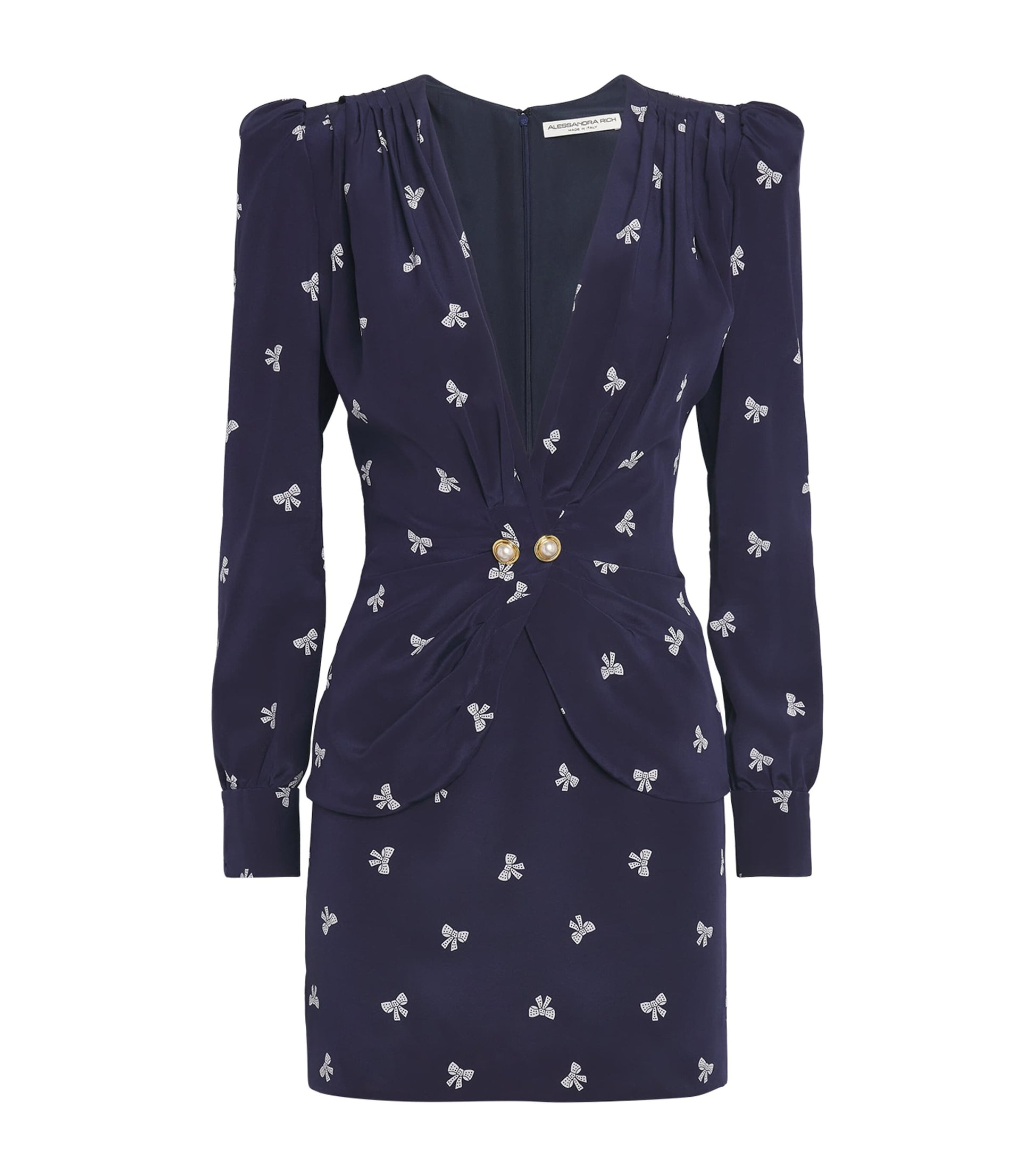 Navy Silk Bow Mini Dress
