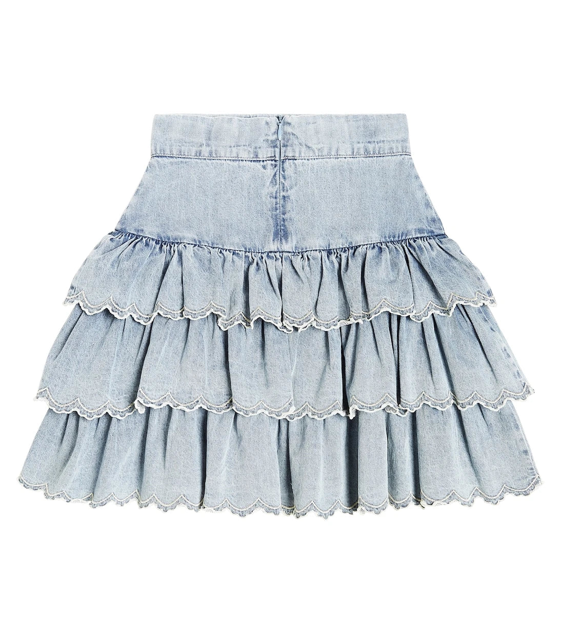 Petite Amalie - Ruffled embroidered cotton chambray skirt