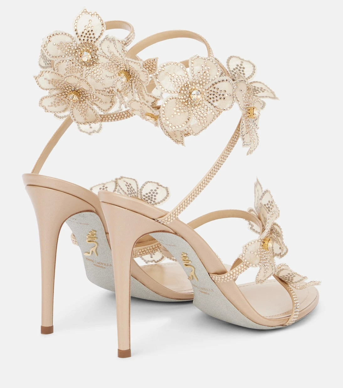 Rene Caovilla - Cleo 105 floral-appliqué satin sandals