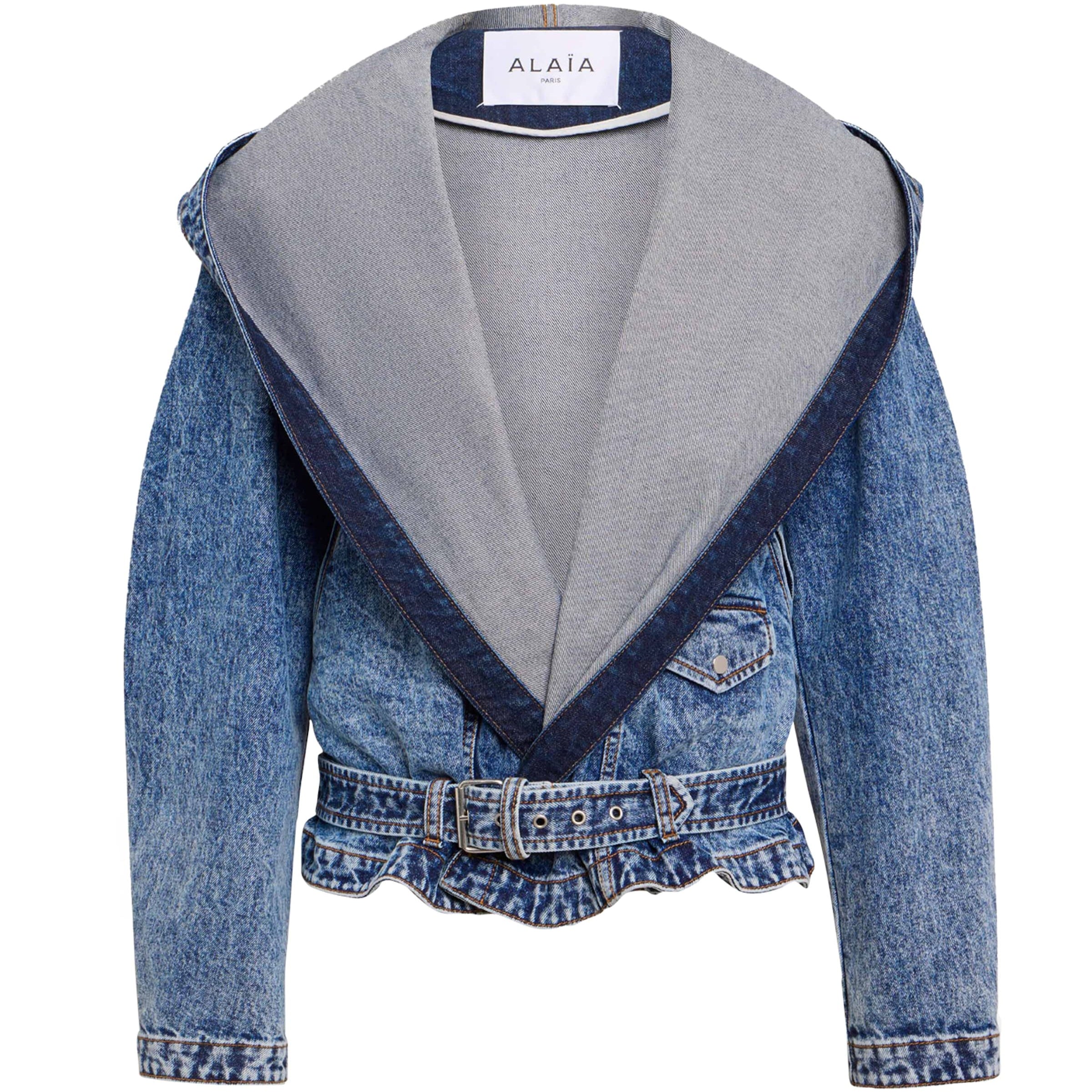 Blue Denim Hooded Biker Jacket