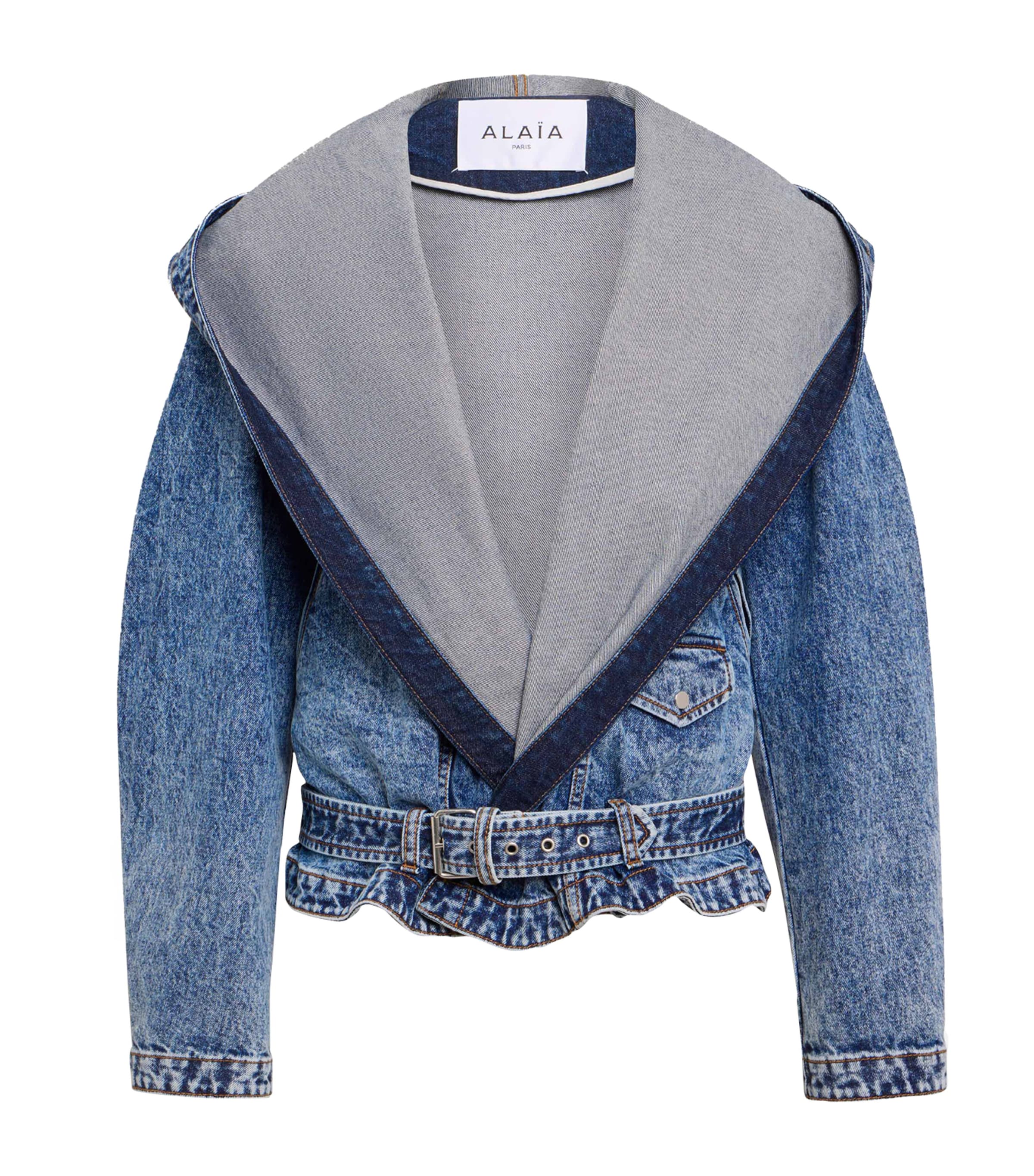 Blue Denim Hooded Biker Jacket