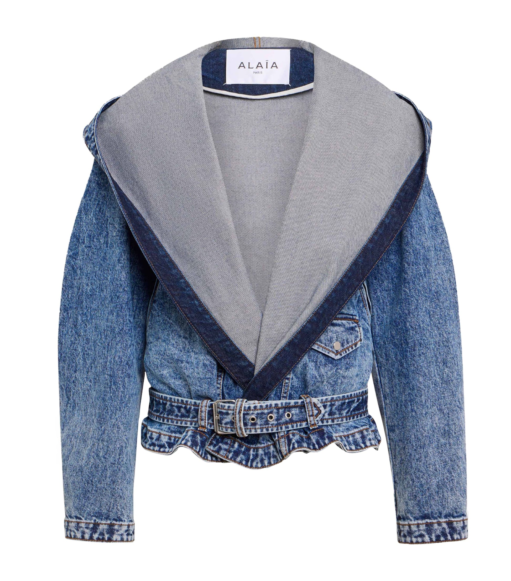 Blue Denim Hooded Biker Jacket
