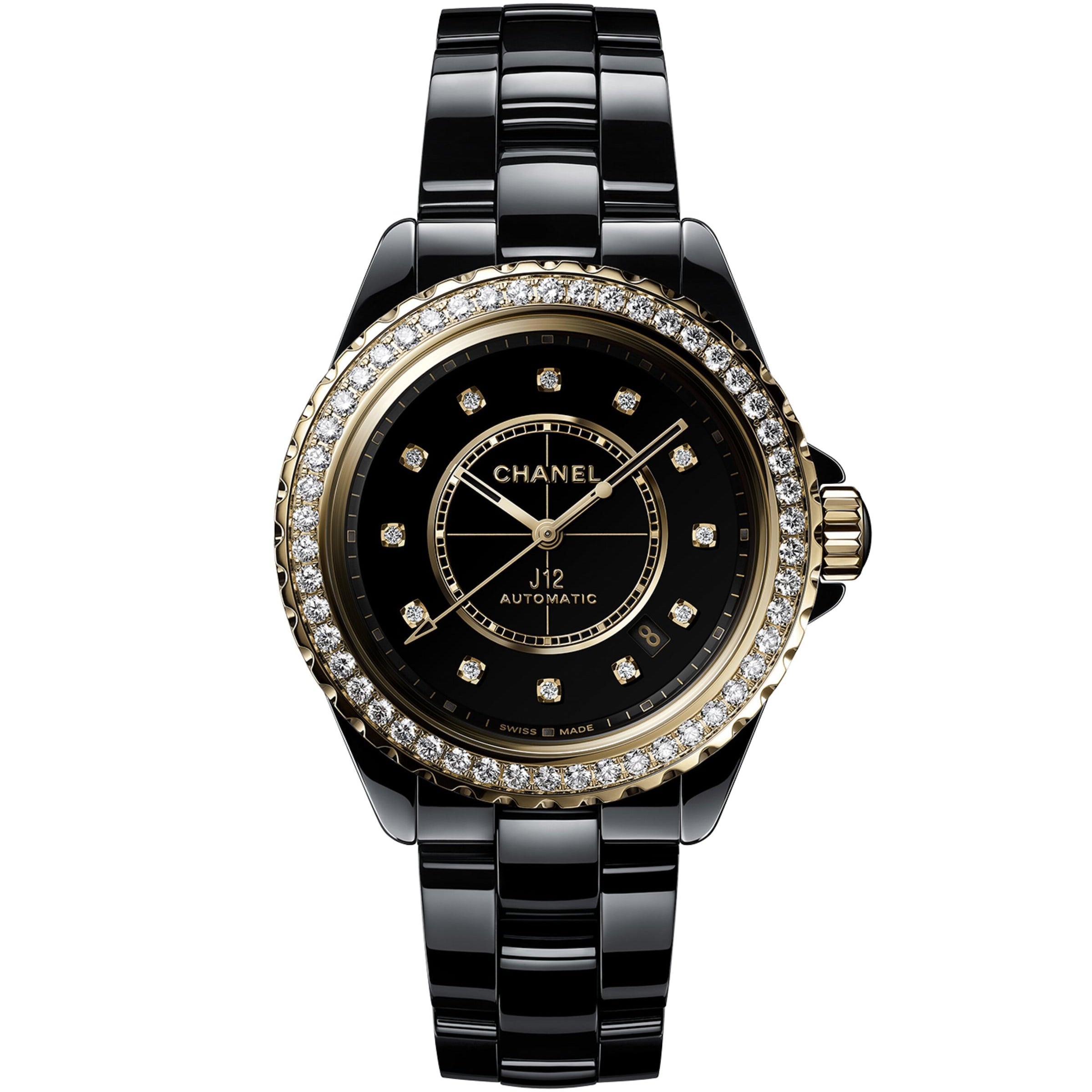 CHANEL Yellow Gold, Ceramic and Diamond J12 Calibre 12.1 Watch 38mm