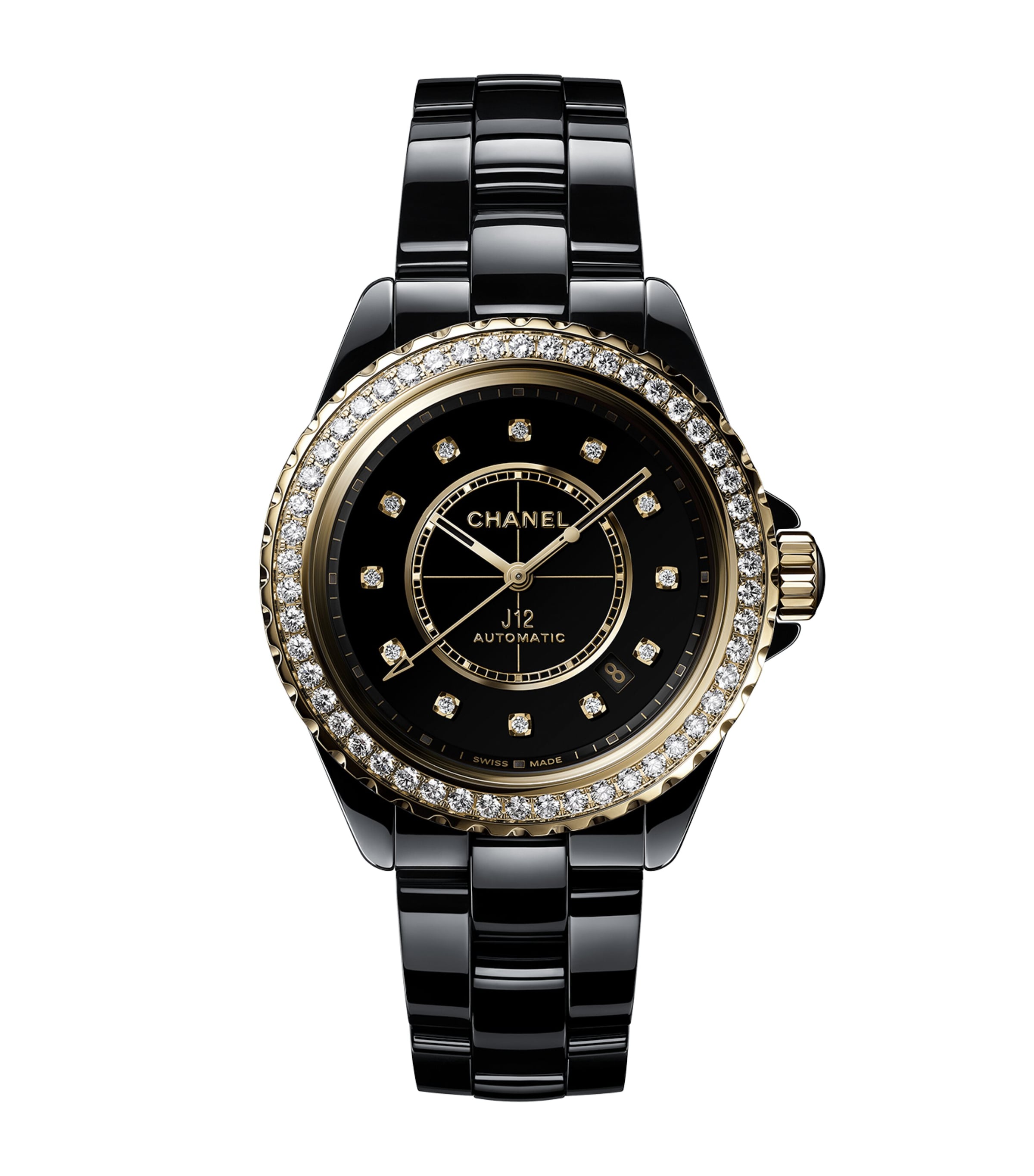 CHANEL Yellow Gold, Ceramic and Diamond J12 Calibre 12.1 Watch 38mm