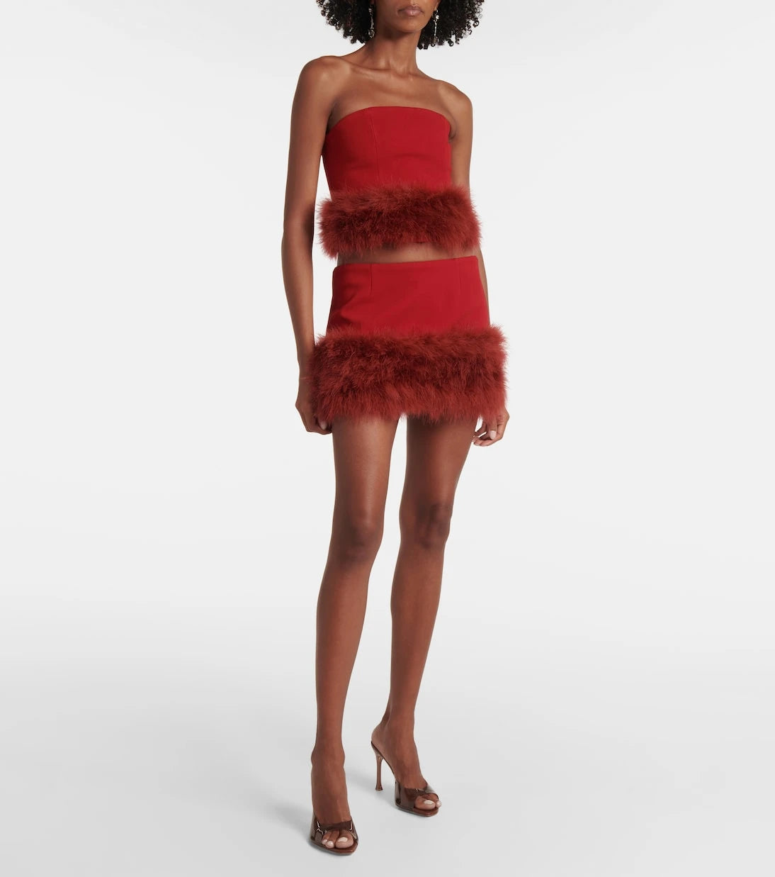 Blumarine - Feather-trimmed crêpe crop top