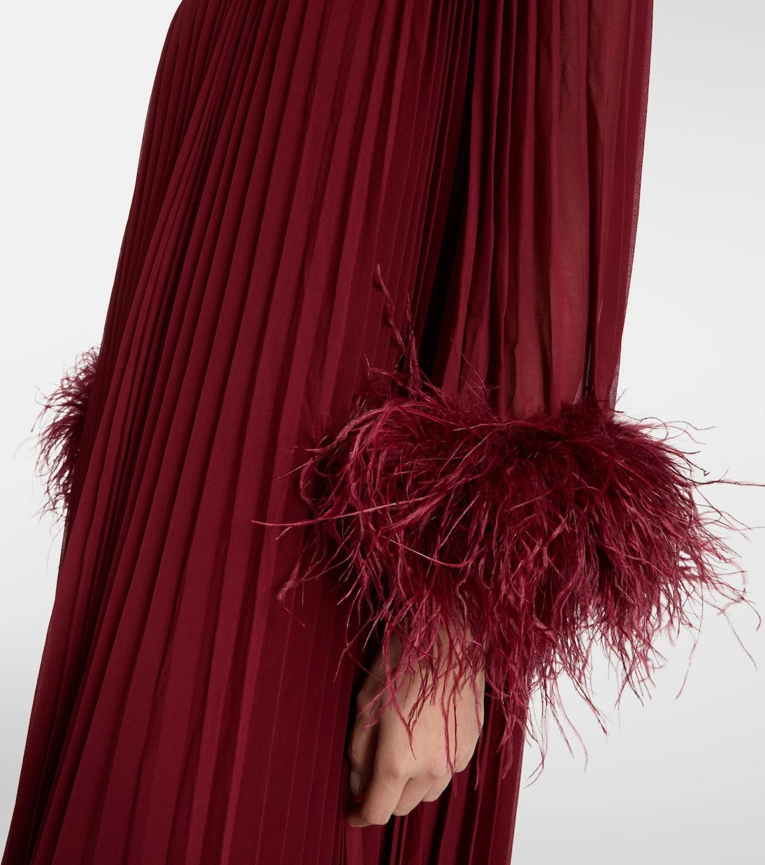 Self-Portrait - Embellished feather-trimmed chiffon maxi dress