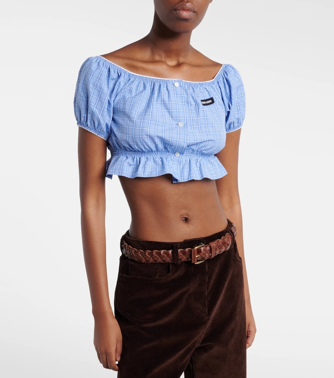 Miu Miu - Checked cotton poplin crop top