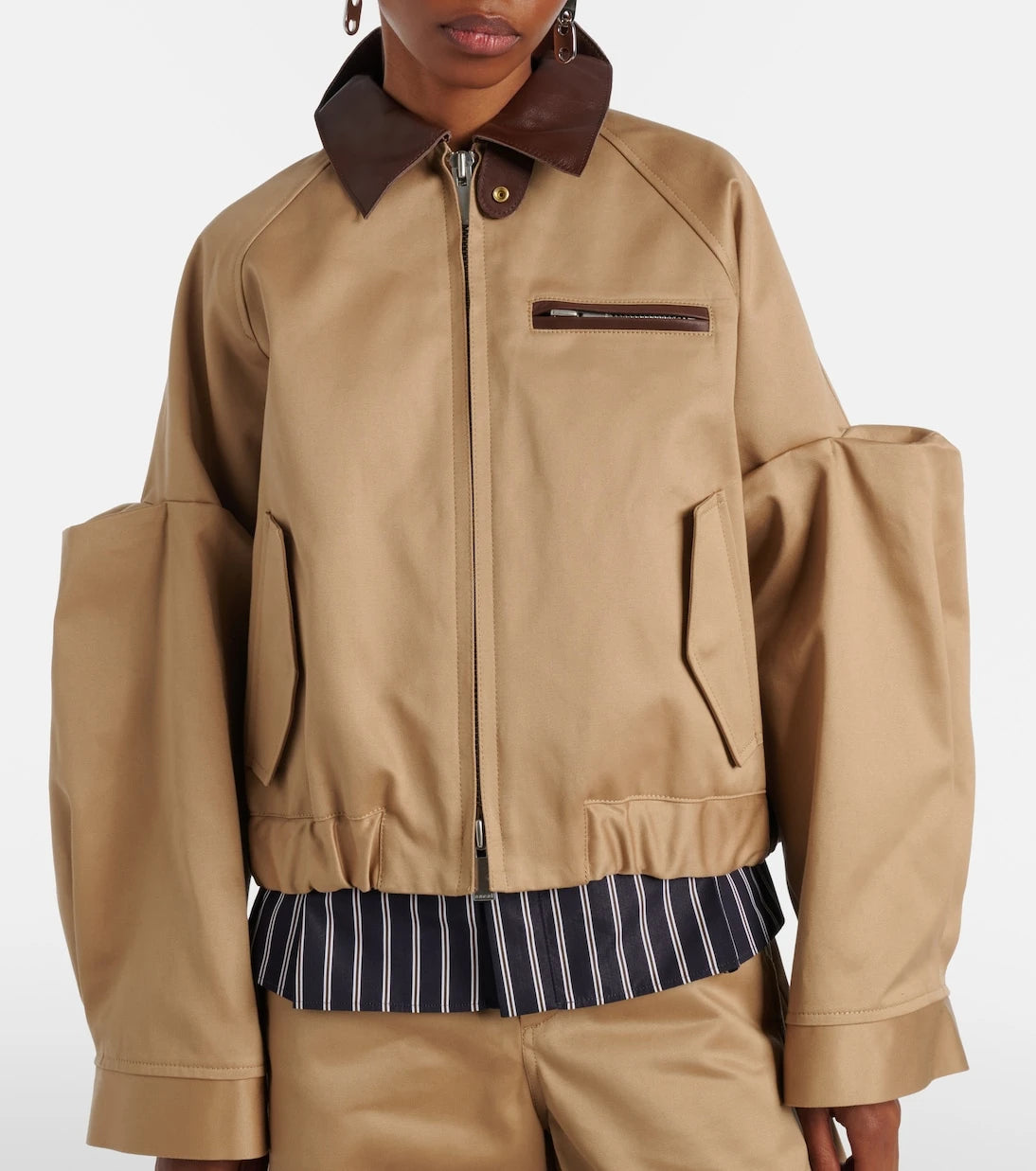 Sacai - Leather-trimmed cotton blouson jacket