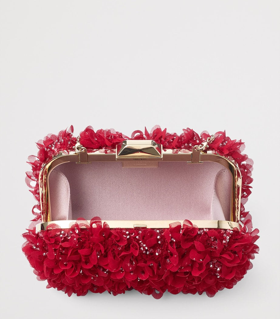 Jimmy Choo Red Flower-Embellished Cloud Clutch Bag