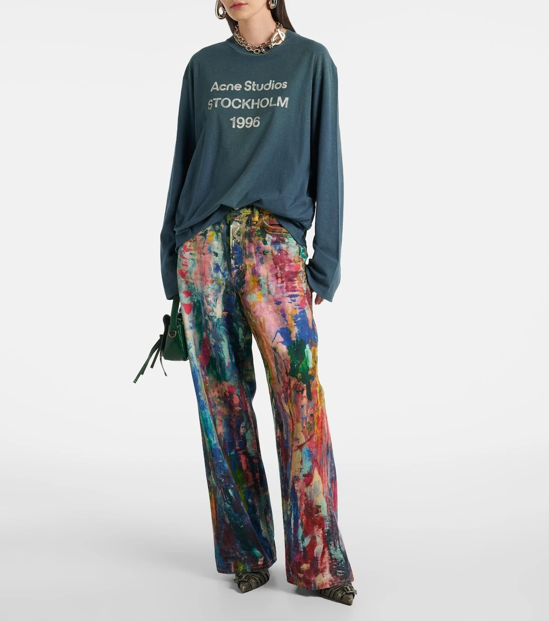 Acne Studios - تي شيرت من مزيج القطن المجعد وشعار العلامة