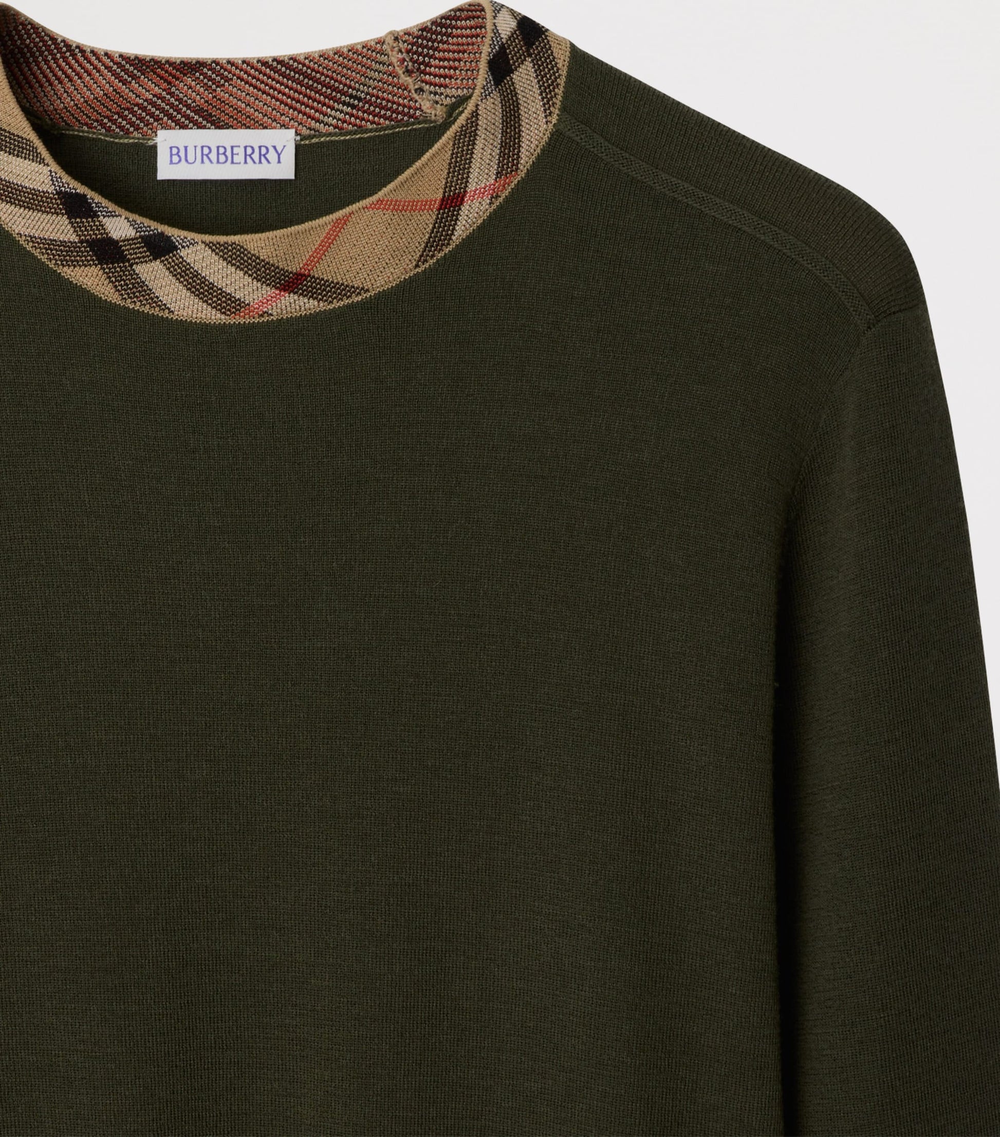 Burberry Grey Wool Check-Trim Sweater