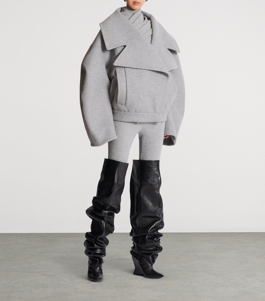 Balmain Grey Wool-Cashmere Oversized Pea Coat