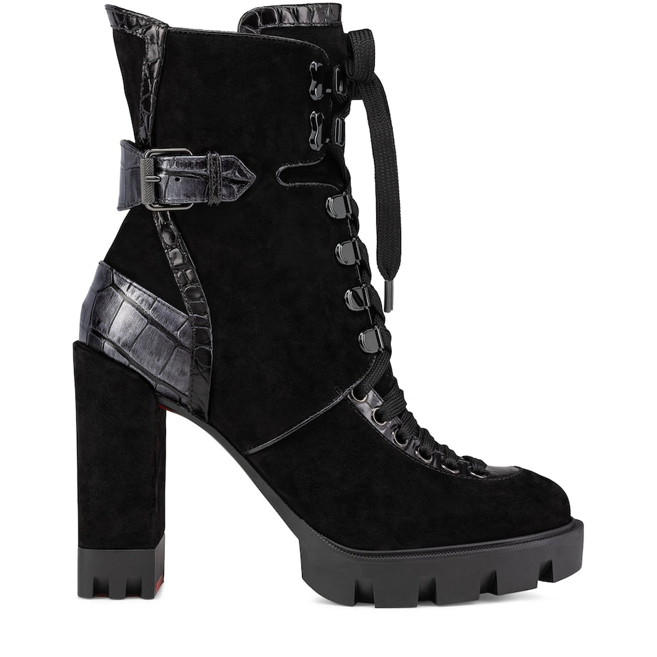 Christian Louboutin Black Macademia Suede Lace-Up Boots 100
