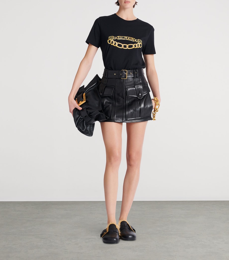 Black Lambskin Belted Mini Skirt