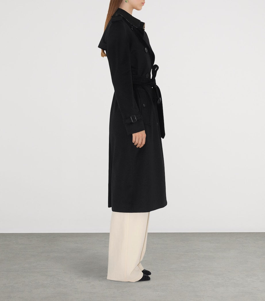 Burberry Black Cashmere Long Kensington Heritage Trench Coat