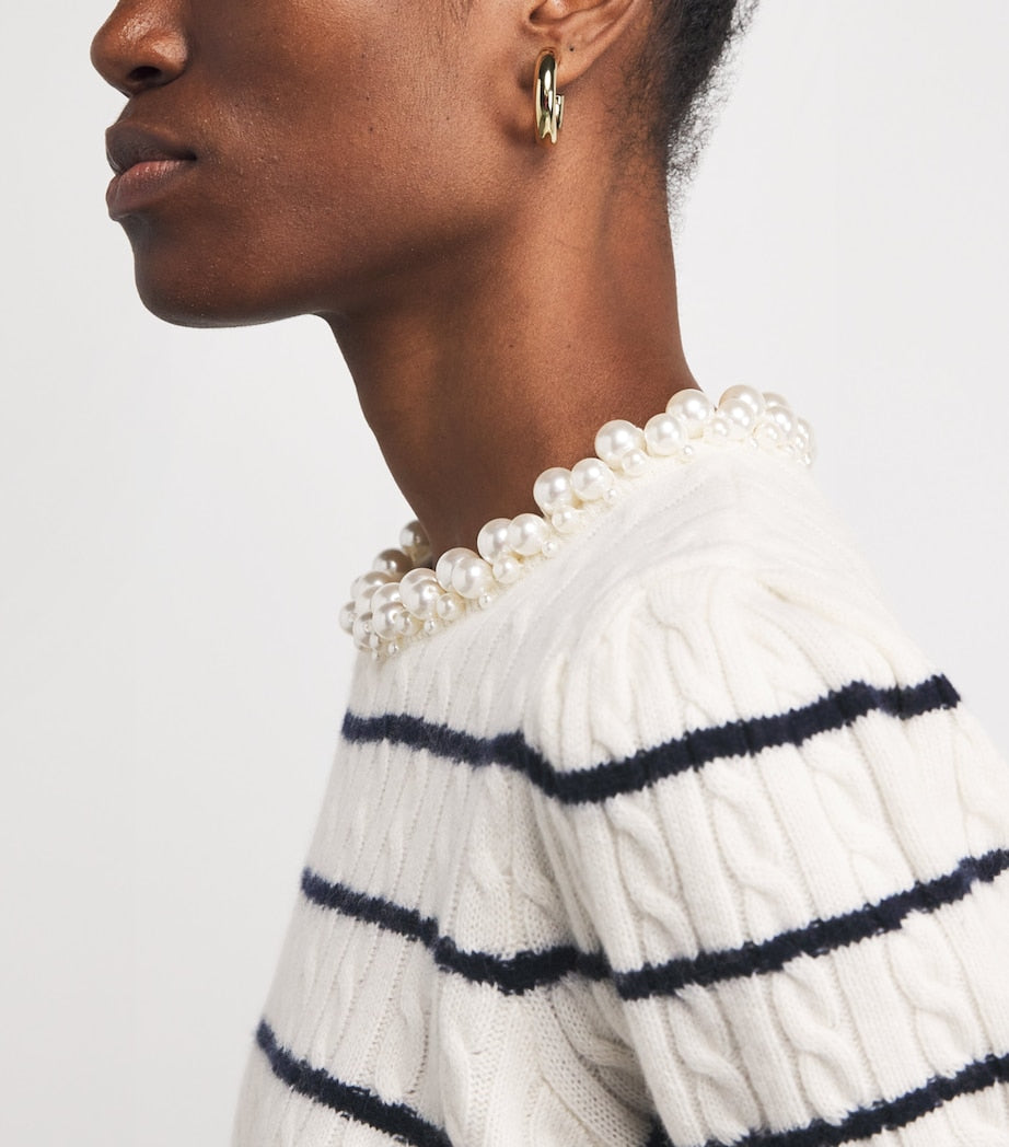 Beige Wool-Cashmere Stripe Sweater