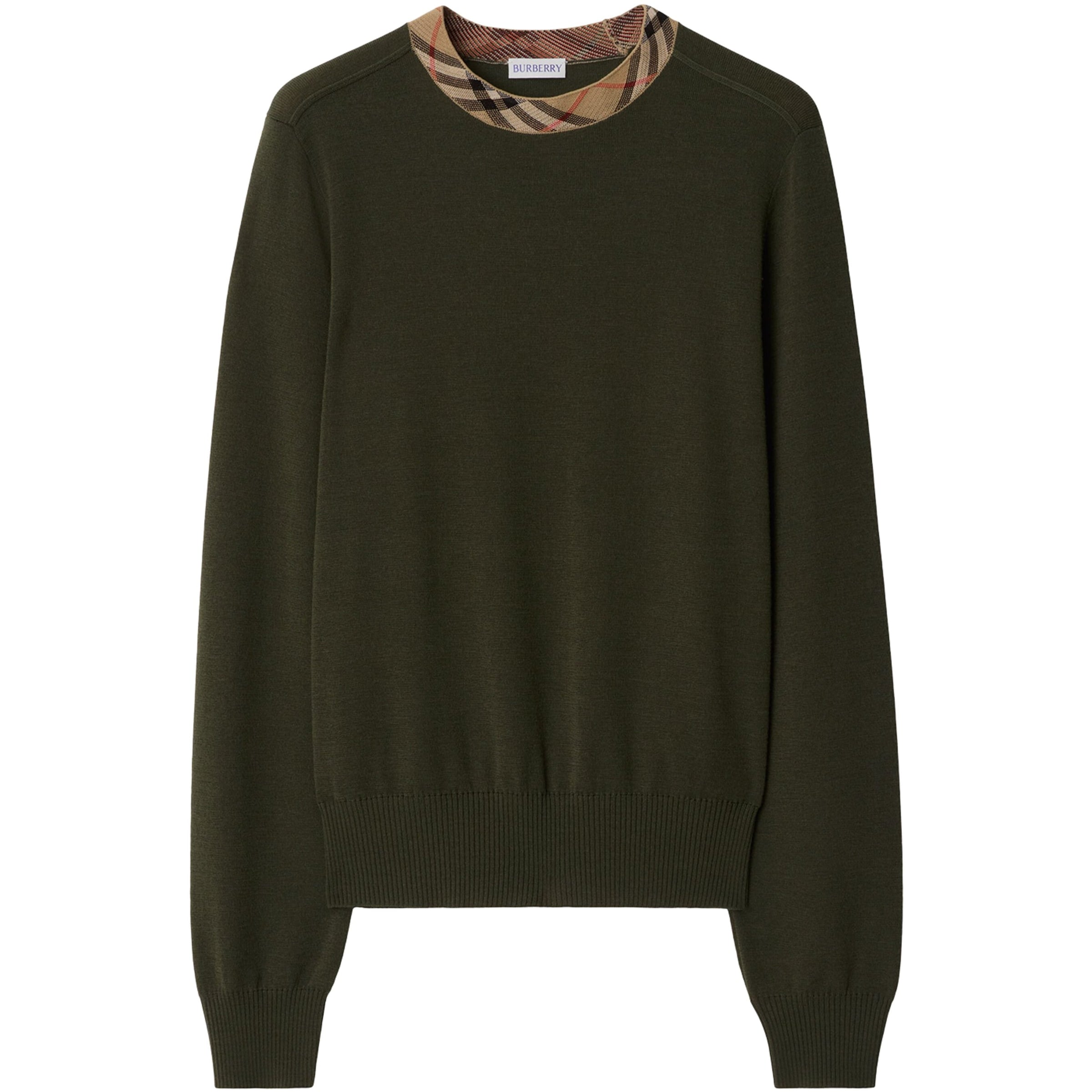 Burberry Grey Wool Check-Trim Sweater