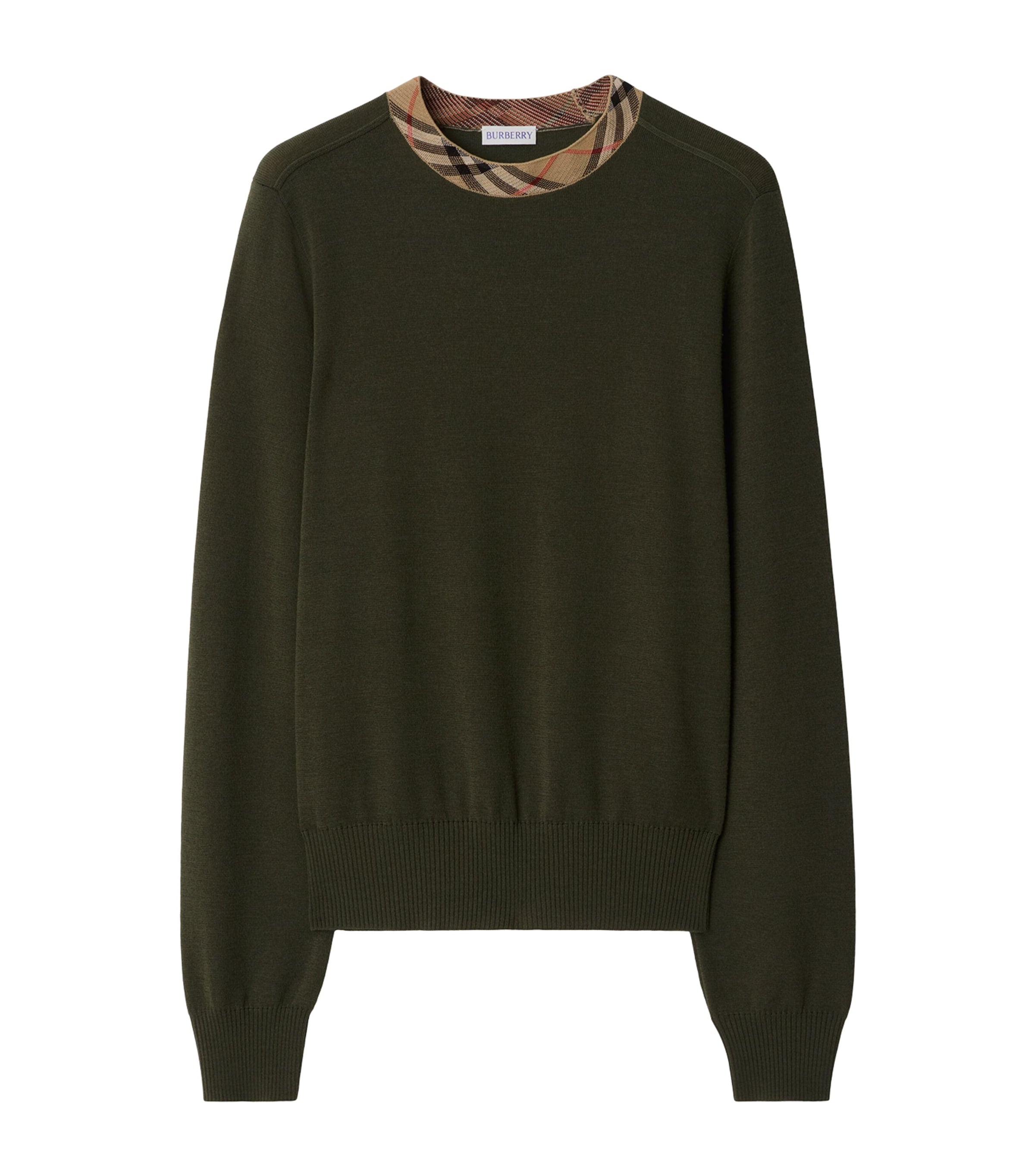 Burberry Grey Wool Check-Trim Sweater