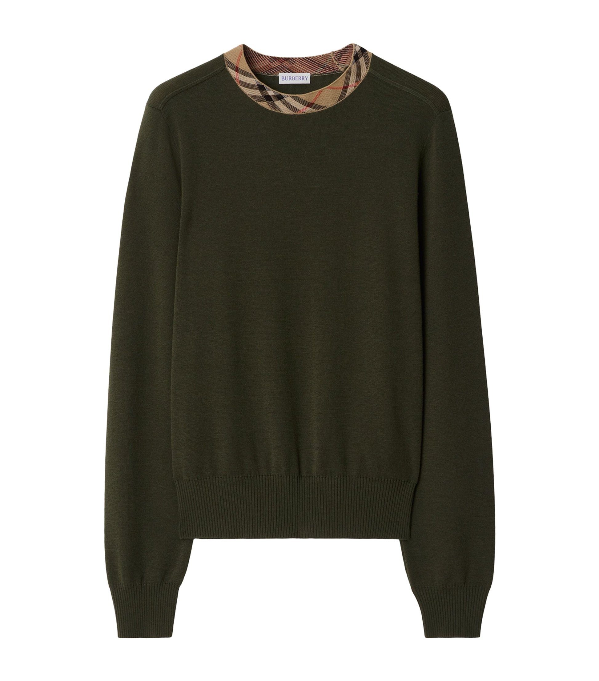 Burberry Grey Wool Check-Trim Sweater