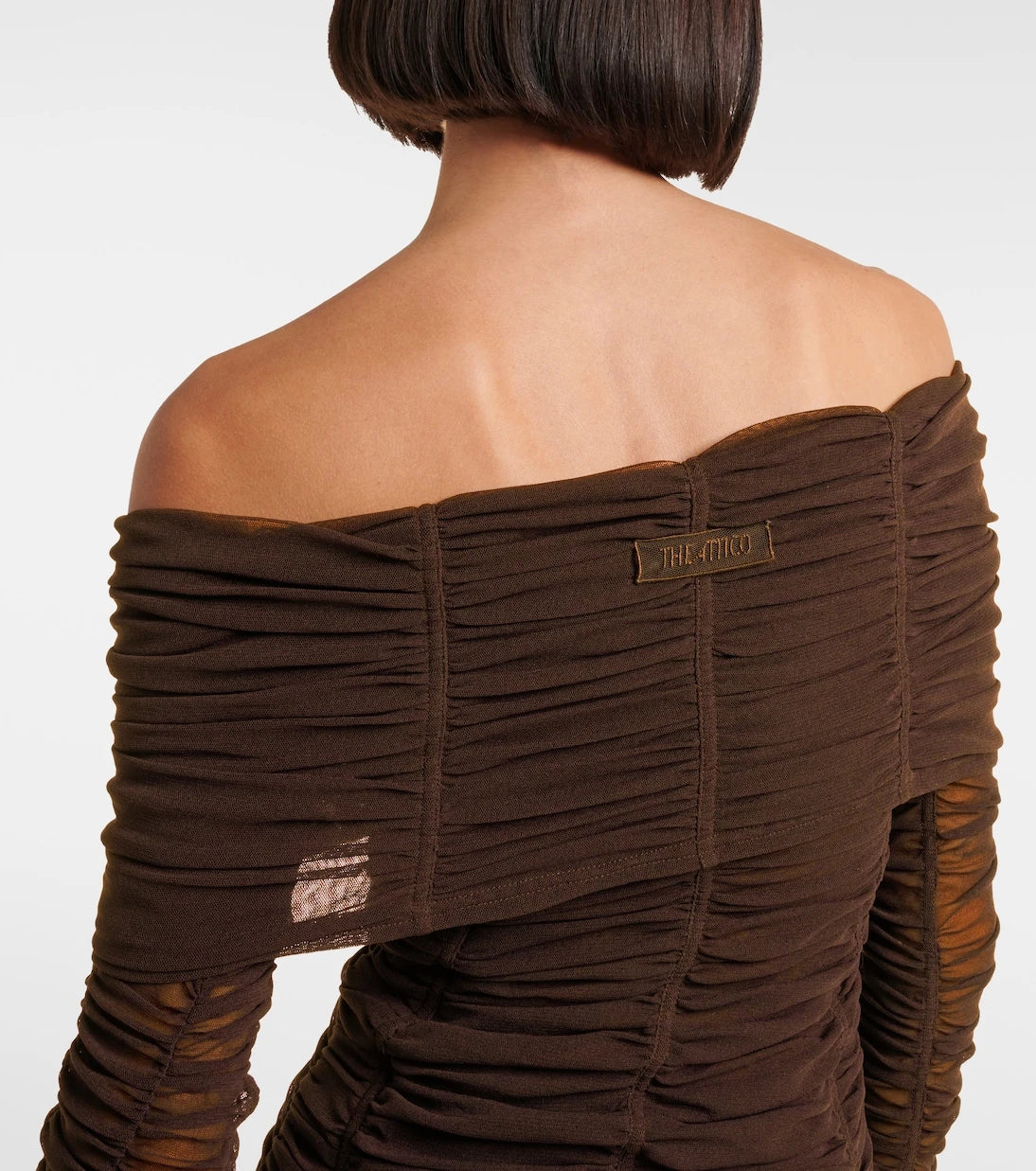 The Attico - Ruched off-shoulder jersey top